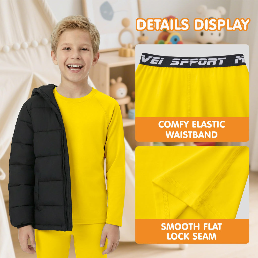 Kids Thermal Underwear Set Boys Fleece Compression Pants & Shirts