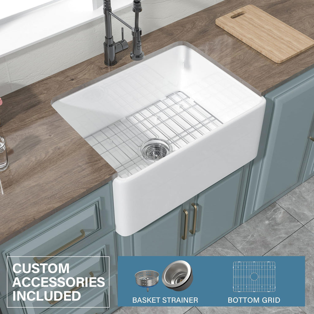 24" x 18" Fireclay Apron Front Farmhouse Sink White