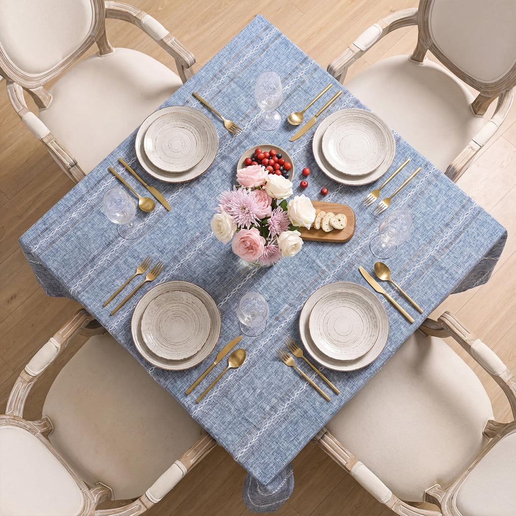 Blue Rectangular Tablecloth, 60×84 Inch, Farmhouse Decor