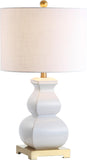 25.5" White/Gold Ceramic Table Lamp Bedroom, White Linen Shade, Modern Footed Vase Bedside Lamp, LED