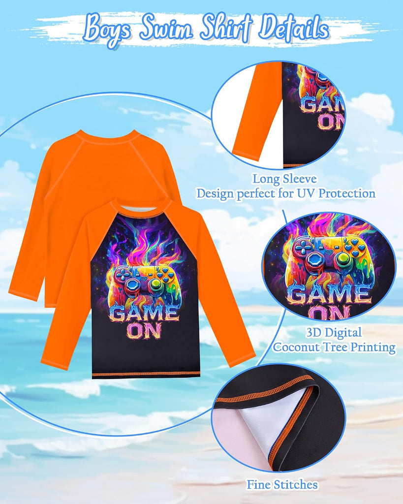 Boys Rash Guard Swim Set with Swim Trunks Bathing Suit Long Sleeve Swim Shirt Quick Dry Swimsuit Kids Swimwear Size