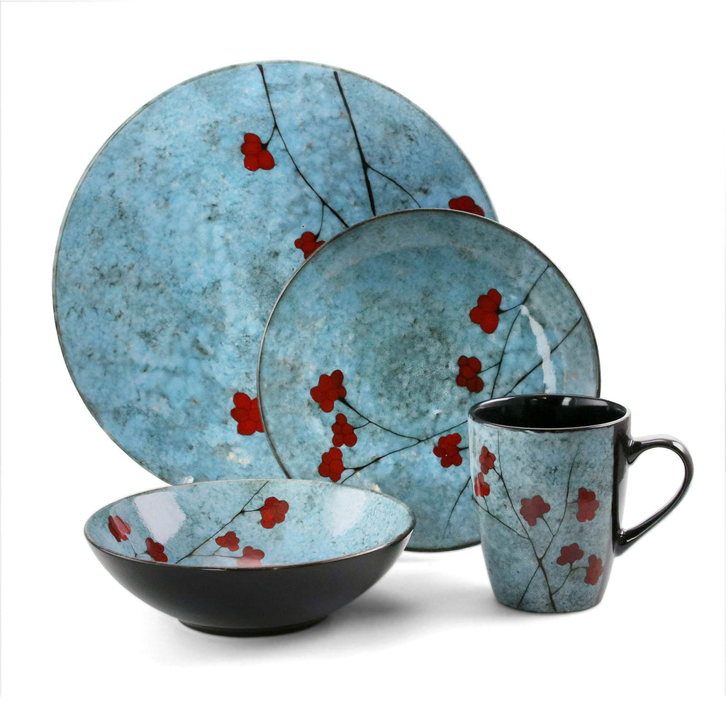Floral Accents 16 Piece Dinnerware Set in Blue