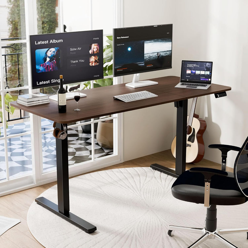 55"x24" Standing Desk, Height Adjustable Sit-Stand Home Office, Walnut | Electric Adjustable Standing Desk, Sit to