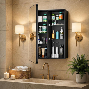 20x30 Black Medicine Cabinet with Mirror, Recessed & Surface Mount