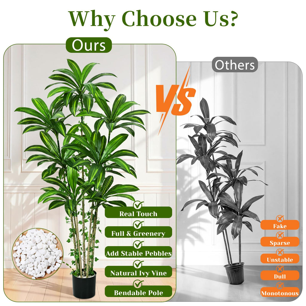 6FT Artificial Dracaena Tree Fake Tall Plant Indoor with Black Planter