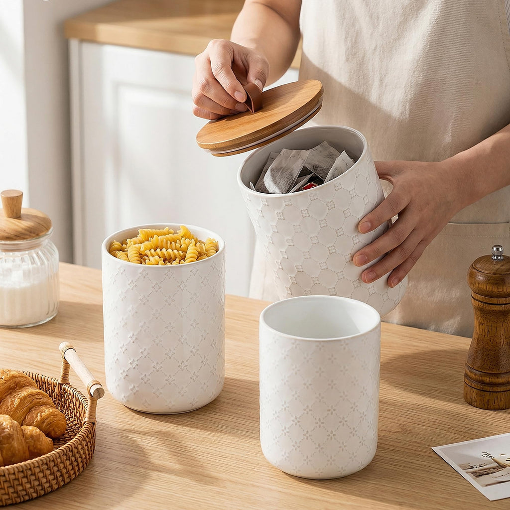 White Ceramic Canisters Set with Airtight Lids, 82/48/30 oz Coffee Canisters Sets for the Kitchen, Large Jars for