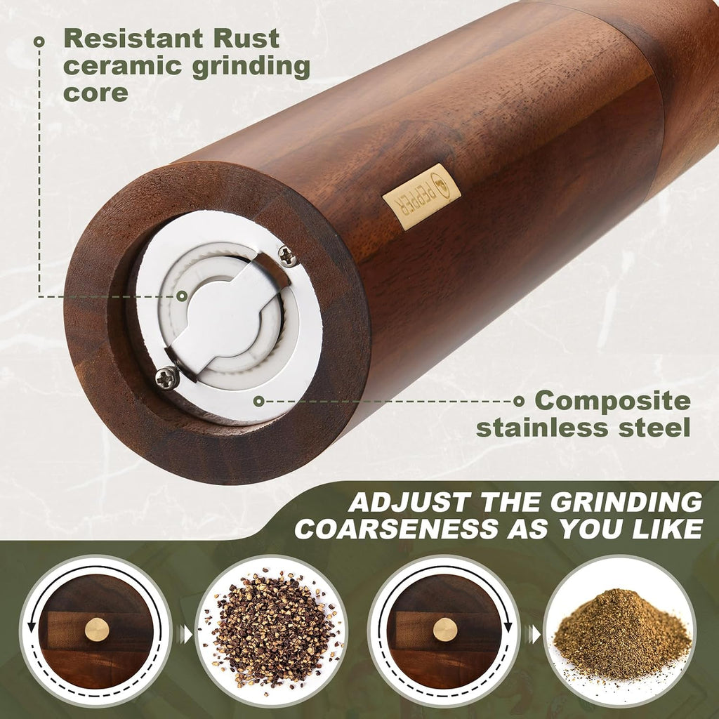 Wooden Salt and Pepper Mill Set with Tray,Wood Color,8 Inch