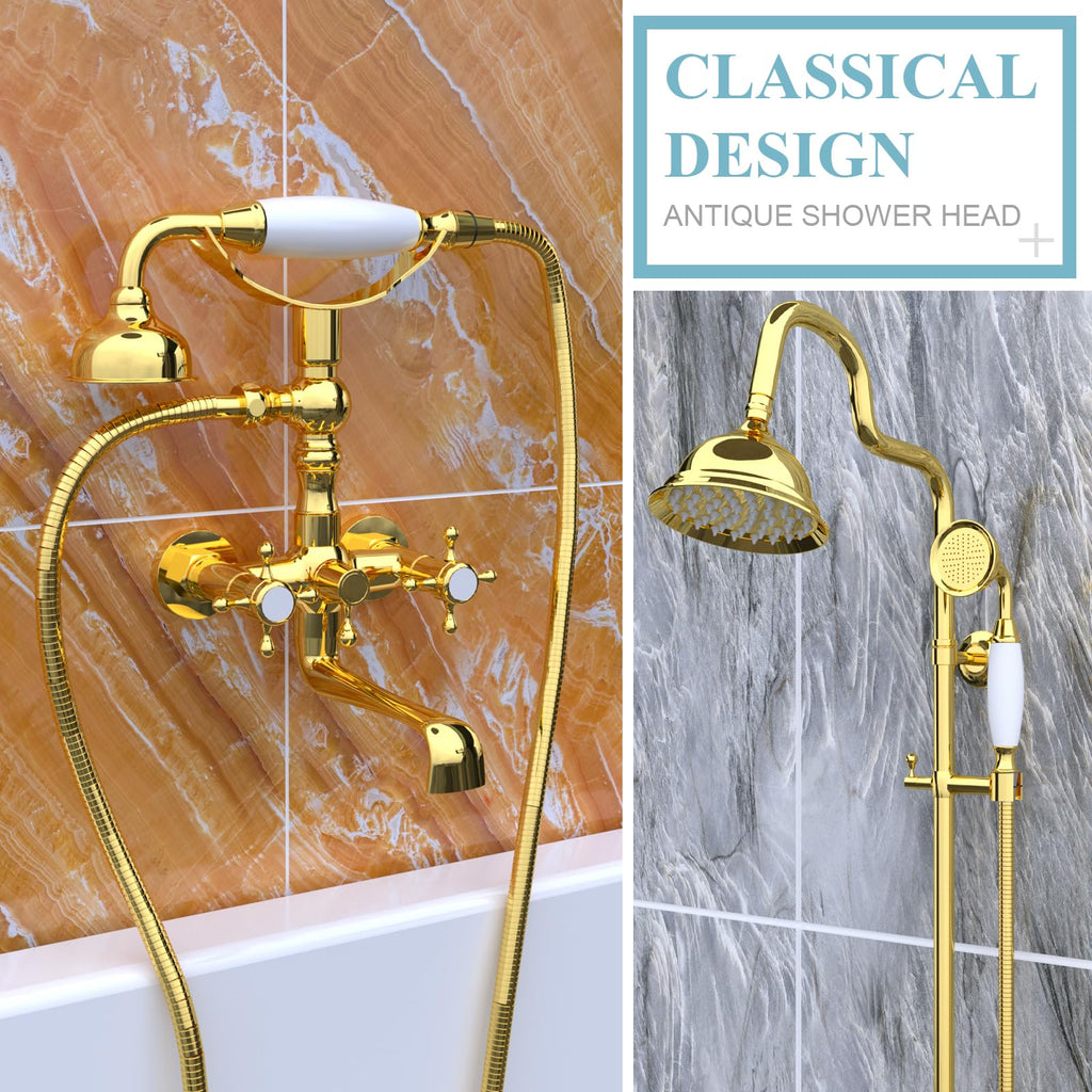 Vintage Handheld Shower Head with 59" Flexible Hose, Gold