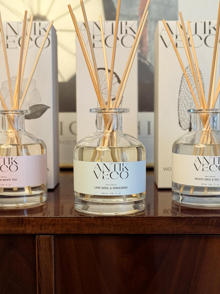 Lime Basil & Mandarin Reed Diffuser - Citrus & Herbal Diffuser 6.7 fl oz - 8 Rattan Sticks - Premium Aromatherapy Oil