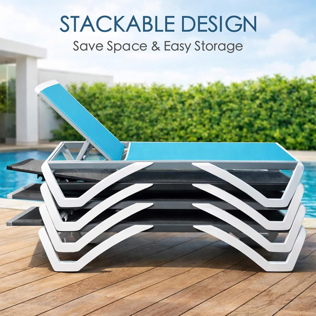 3-Piece Outdoor Chaise Lounge Set Fully Flat Adjustable Lounger | Aluminum Frame & Resin Legs, Textilene Fabric Gray