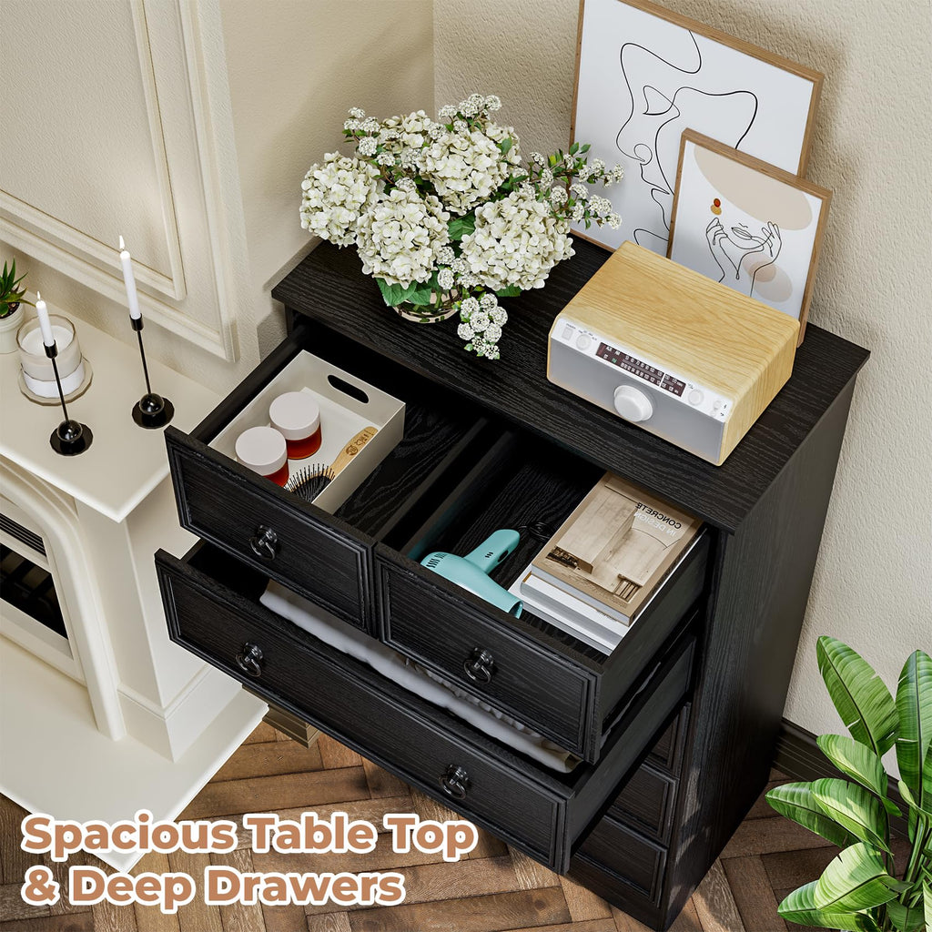 48'' Tall Black Dresser with 6 Drawers Chest of Drawers, Large Storage Organizer for Clothes, Black