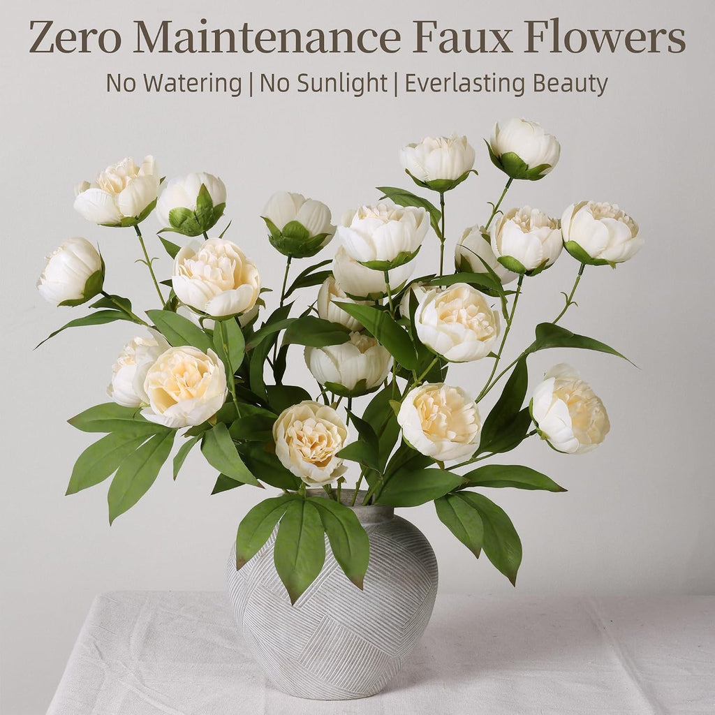 Peonies Artificial Flowers 27" Faux Flowers for Vase, Champagne - Set of 6