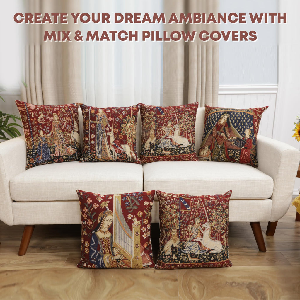 Medieval Touch Red Tapestry Throw Pillow Cover 16"x16", W/Invisible Zipper