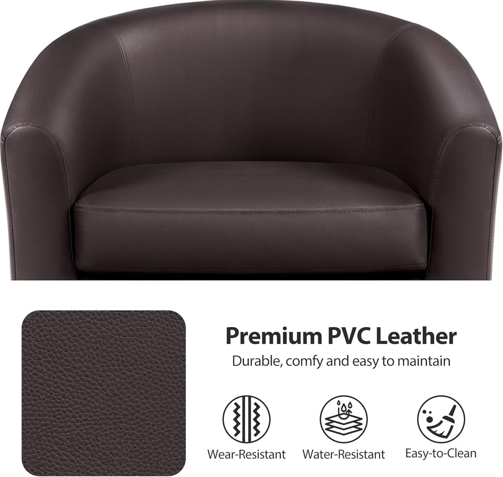 Accent Chairs, Faux Leather Barrel Armchairs Espresso
