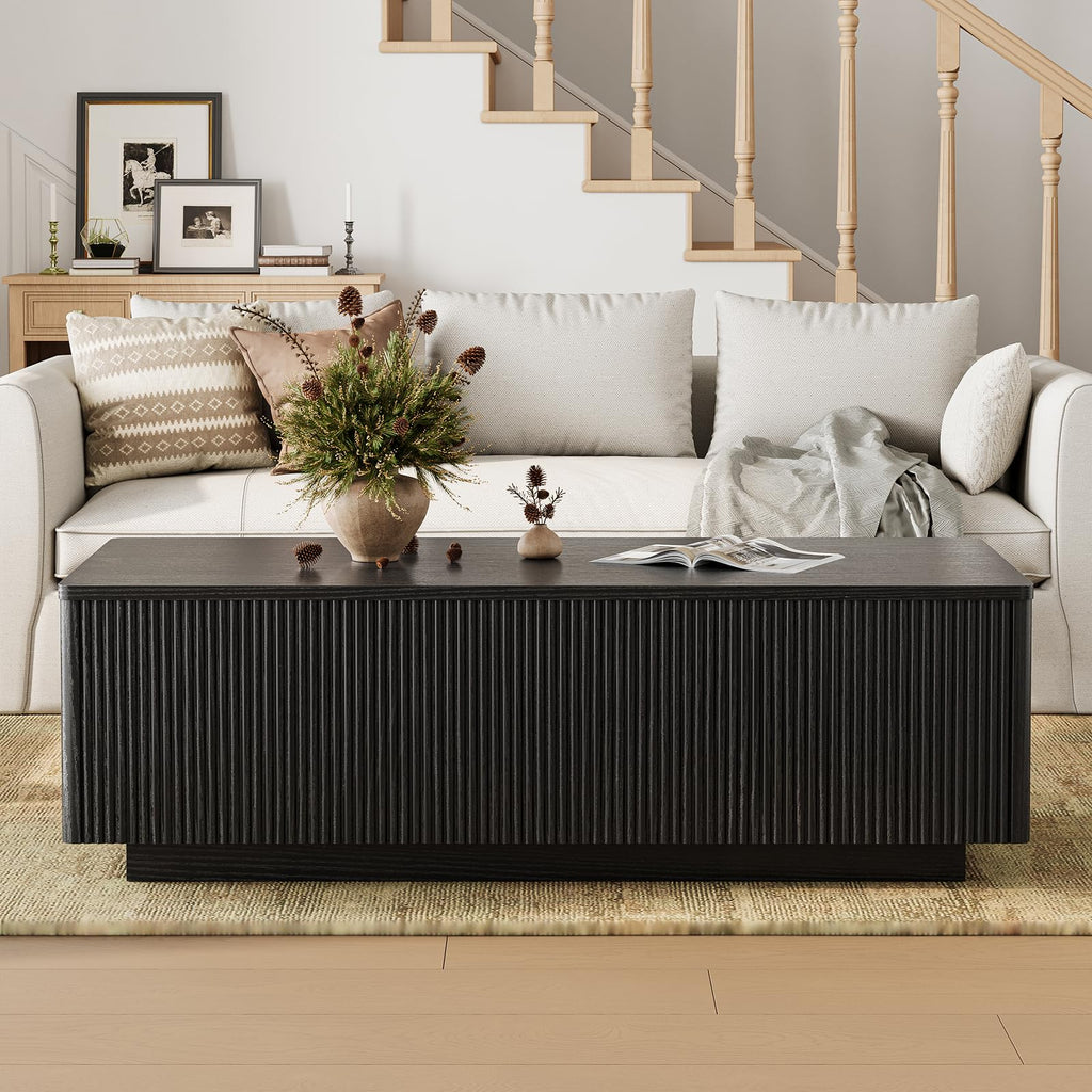 46.5'' Large Lift Top Fluted Hidden Storage, Black