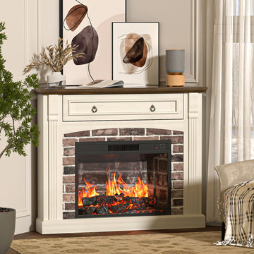Electric Fireplace with Mantel, Corner Fireplace TV Stand, Entertainment Center with Hidden Drawer, Electric