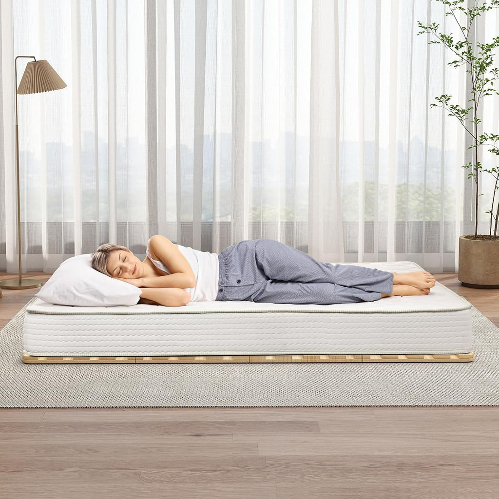 Foldable Floor Bed Frame, Solid Wood Slat Base for Futon Mattress