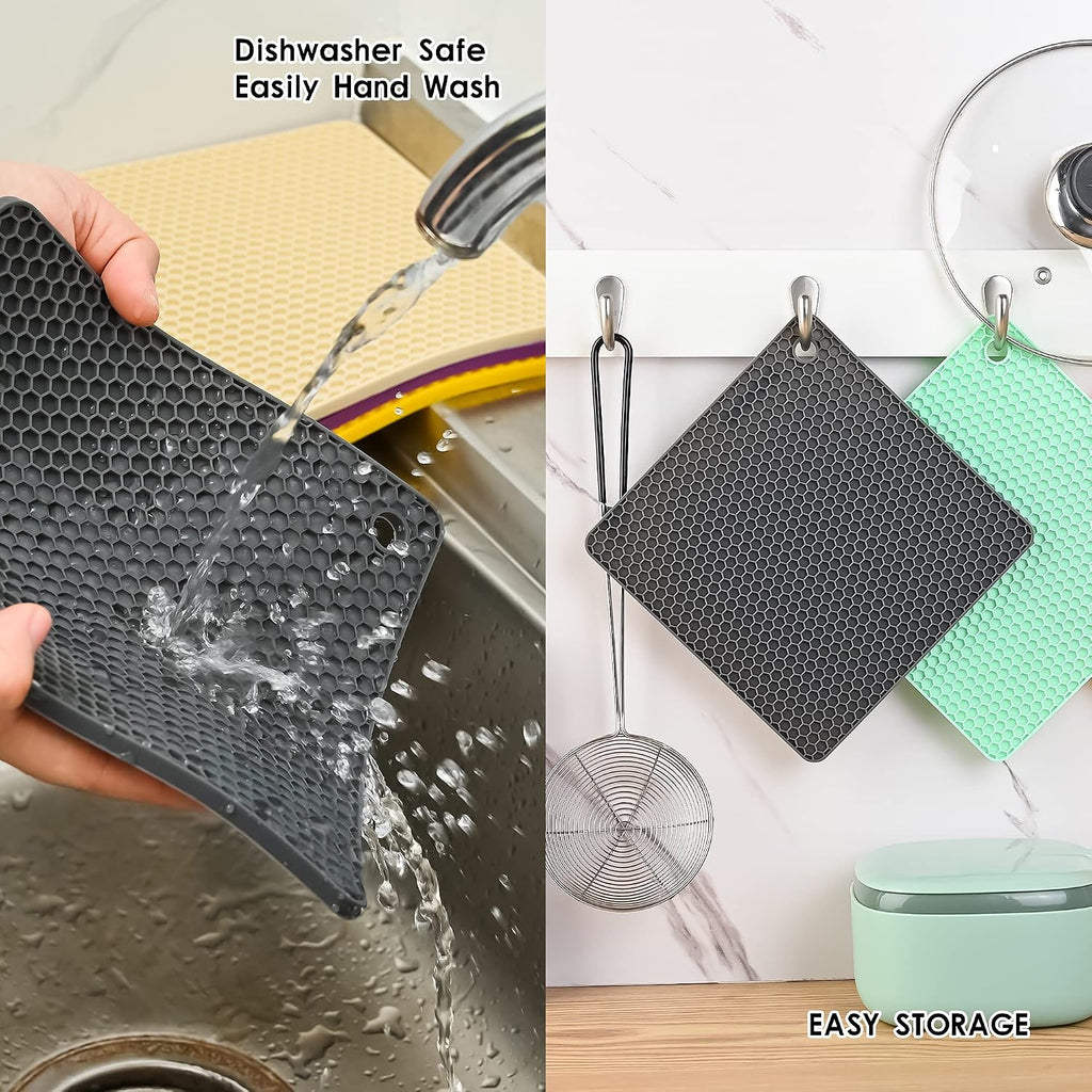 Silicone Trivets Mats Set, Silicone Hot Pads Pot Mat for Countertop, Trivet Pads Heat Resistant, Table Placemats - Set of 4