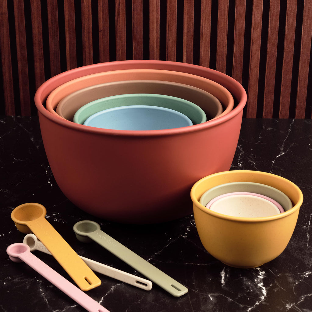 Mixing Bowls | 5 Piece Plant-Based Nesting Bowl Set | Matte Finish | Multi-Color | Dishwasher and Microwave Safe