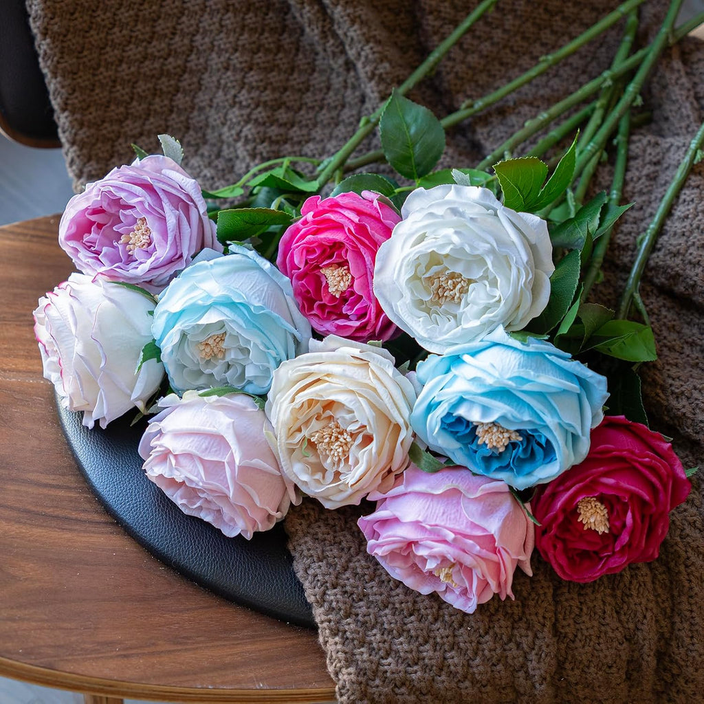 Fake Flowers for Decoration Home Decor Artificial Flowers Austin Rose Peony Latex Fake Flower Living Room Decoration - Set of 4