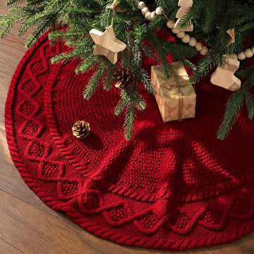Knit Christmas Tree Skirts, Neutral Tree Skirt, Cozy Christmas Decorations