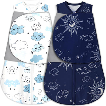 Sleep Sack Baby Swaddle, Way Adjustable Wearable Blanket,100% Rayon Cotton Swaddling sleeping bag (Clouds &