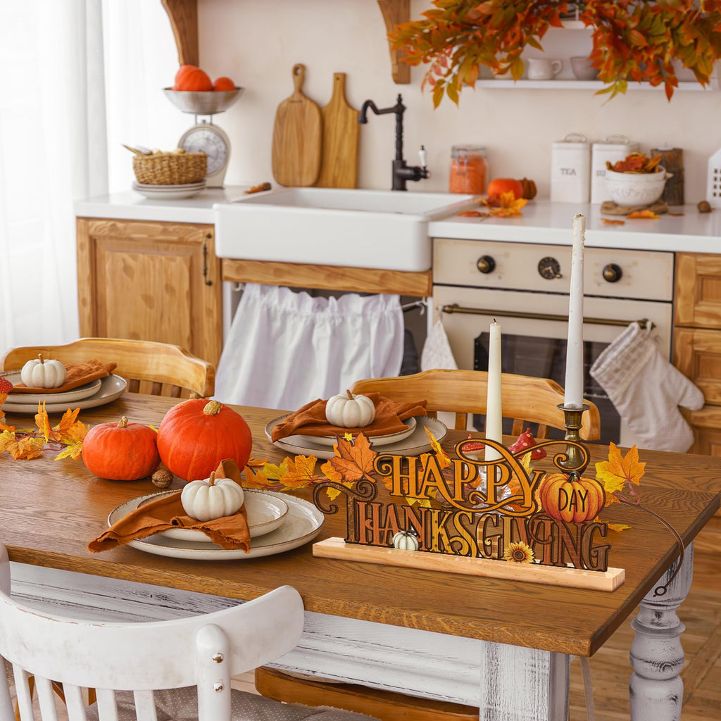 11.8 Inch Happy Thanksgiving Sign, Metal Pumpkin Maple Decor