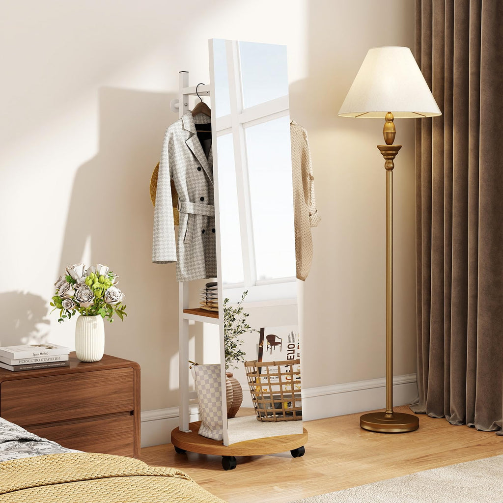 55" Full Length Mirror with Coat Rack, Standing Coat Tree