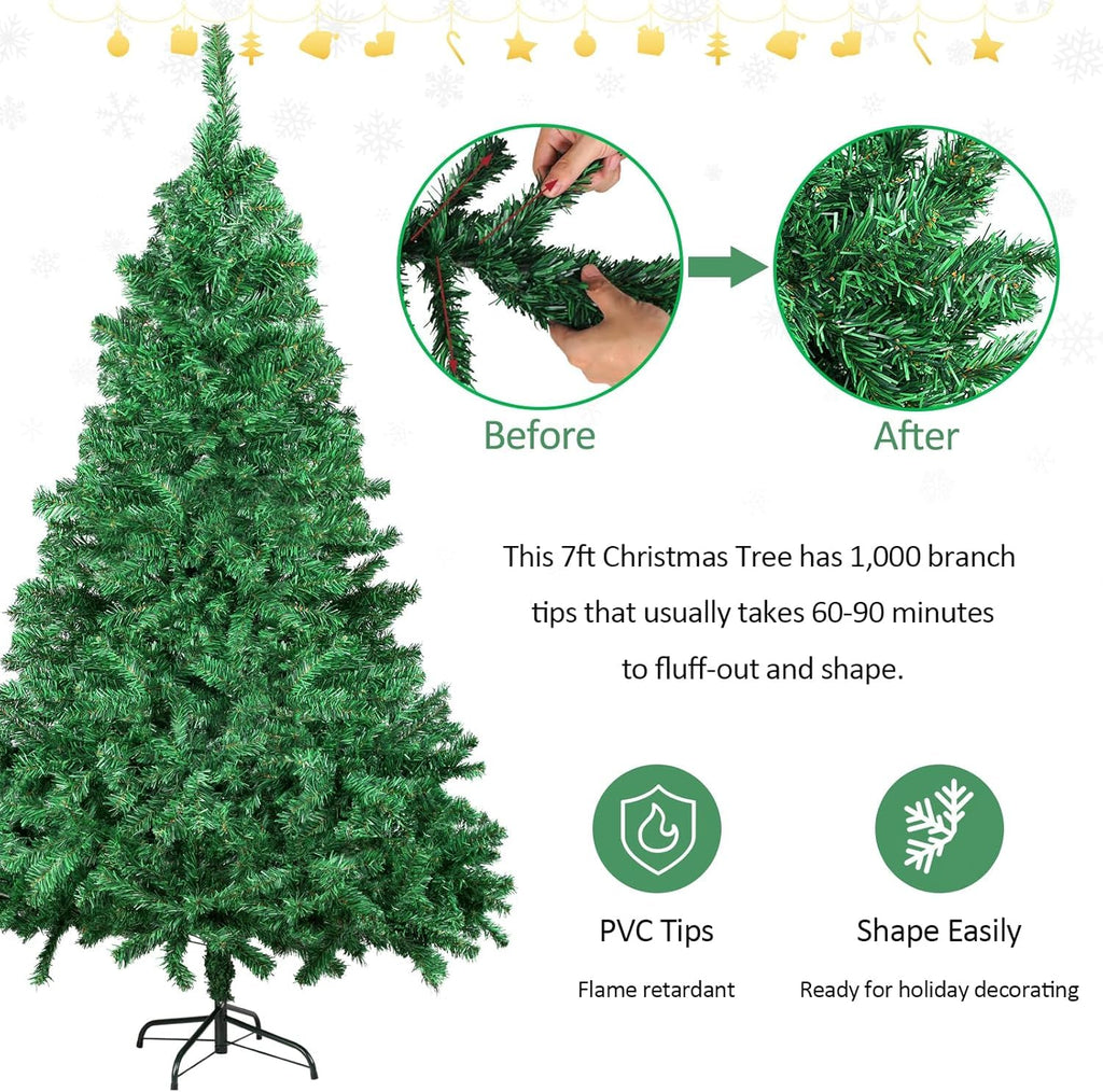Artificial Holiday, 7ft Premium Spruce Artificially Hinged Christmas Pine Tree with 1000 Branch Tips, Metal Hinges