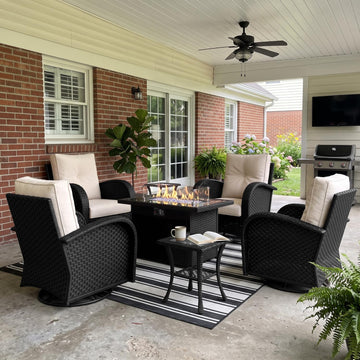 7 Pieces Outdoor Patio Furniture Set with Fire Pit Table