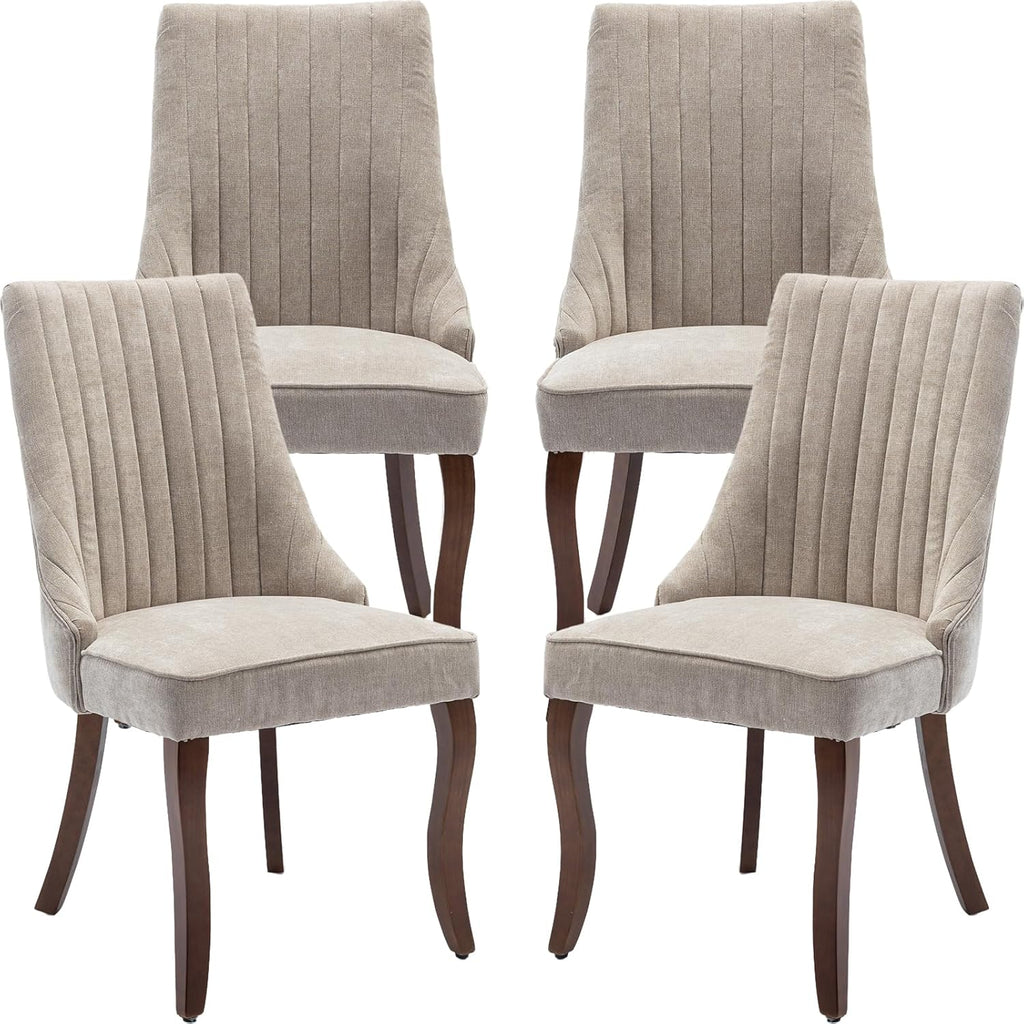 Beige Mid Century Dining Chairs Set of 4, Modern Kitchen & Dining Room Chairs Set of 4, Fabric Upholstered Kitchen