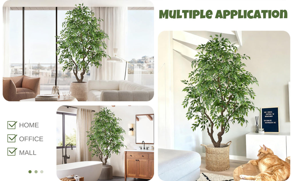 Artificial Ficus Tree 7FT with 2294 Leaves & Black Pot Deluxe