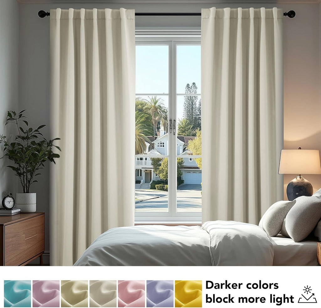 Room Darkening Curtains for Sliding Glass Door, Light Beige Light Filtering Thermal Drapes 84 Inches Long, Back Tab