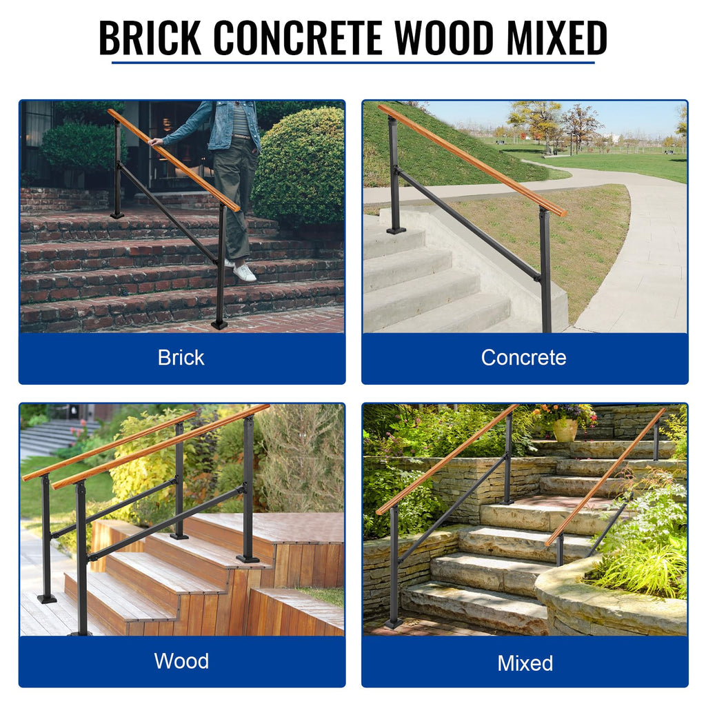 Metal Handrail Wood Grain for Elderly, 5 Step Hand Rails for Outdoor Steps
