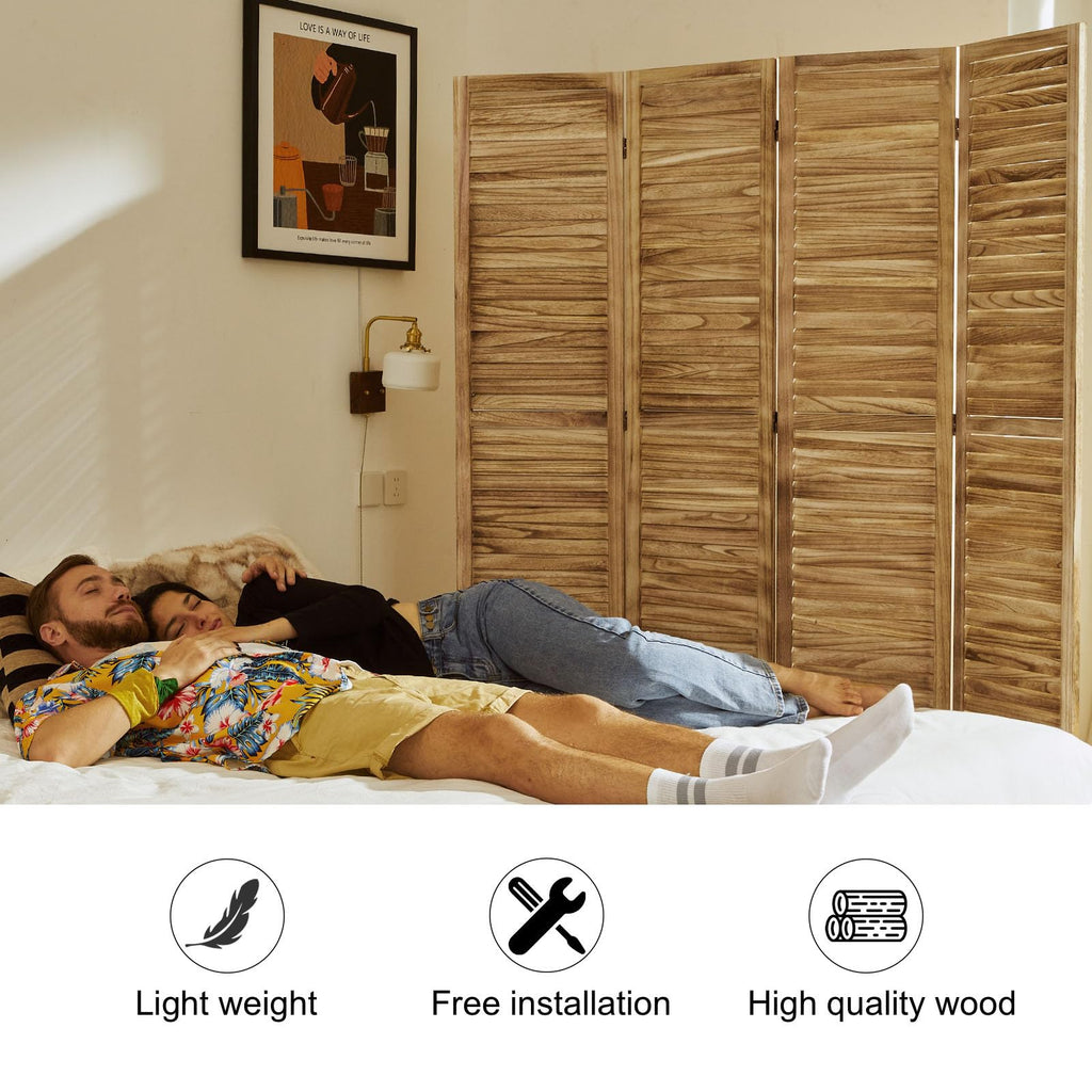 Room Partitions and Dividers, Temporary Wall with Double Hinges, 5.6 Ft Tall Folding Louver Wood Screen Bedroom Hotel