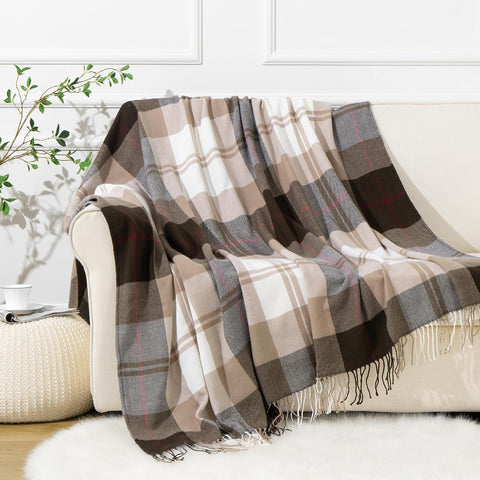 Brown Plaid Throw Blanket, Sofa (50"x60", Coffee)
