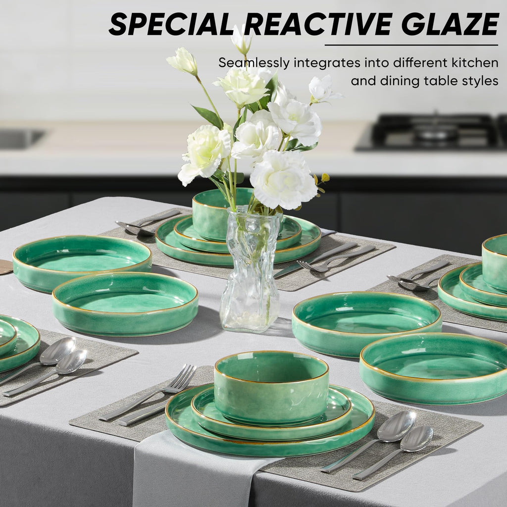 Stoneware Dinnerware Set, 16-Piece Plates and Bowls Sets for 4