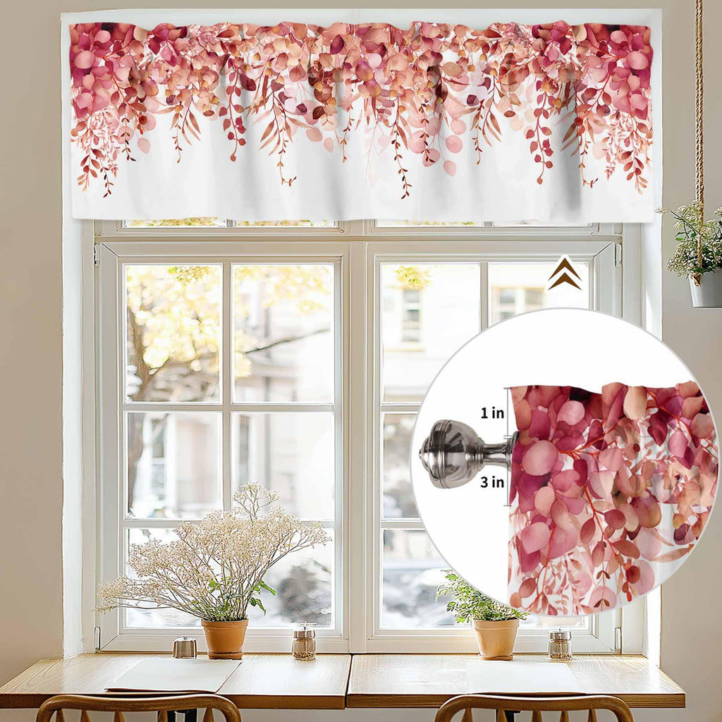 Curtain Valance for Windows Red Eucalyptus Rod Pocket Valance Window Treatments 1 Panel Watercolor Leaves Short