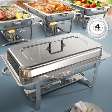 Chafing Dishes for Buffet 4 Pack, [Ultrasonic Mirror Polishing] Chafing Dish Buffet Set 9QT, [Rolled Edge Finger
