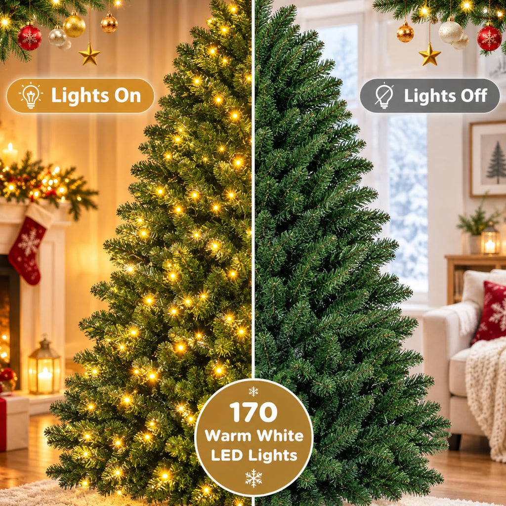 5 FT Pre-Lit Half Christmas Tree with 170 LED Lights, Easy Setup
