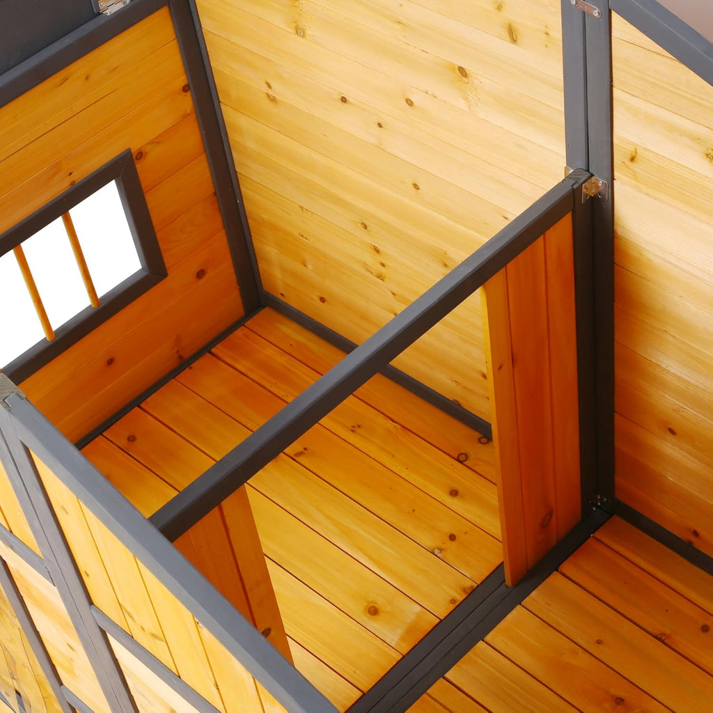 Double Dog House for 2 Dogs, Weatherproof Outdoor Wooden Dog House