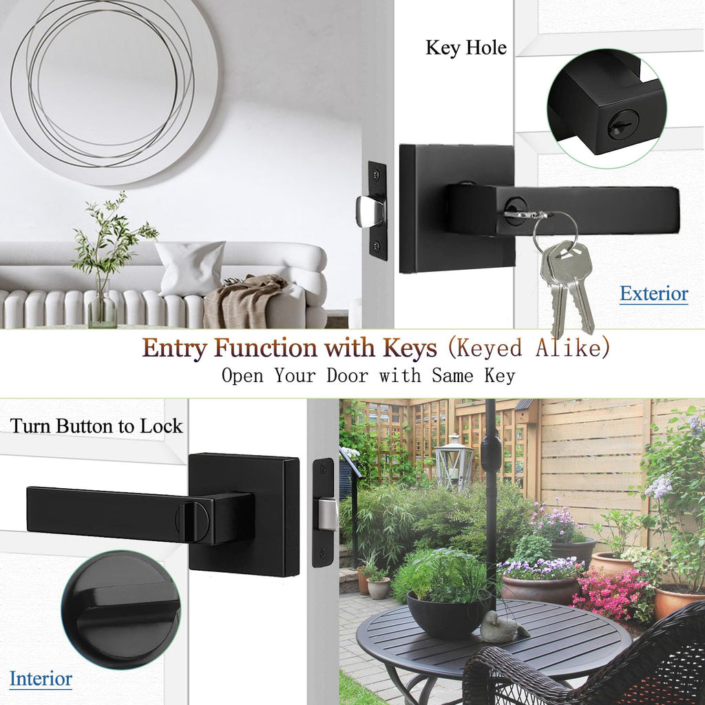 Matte Black Door Handle, Entry Door Levers with 3 Keys, 1 Pack