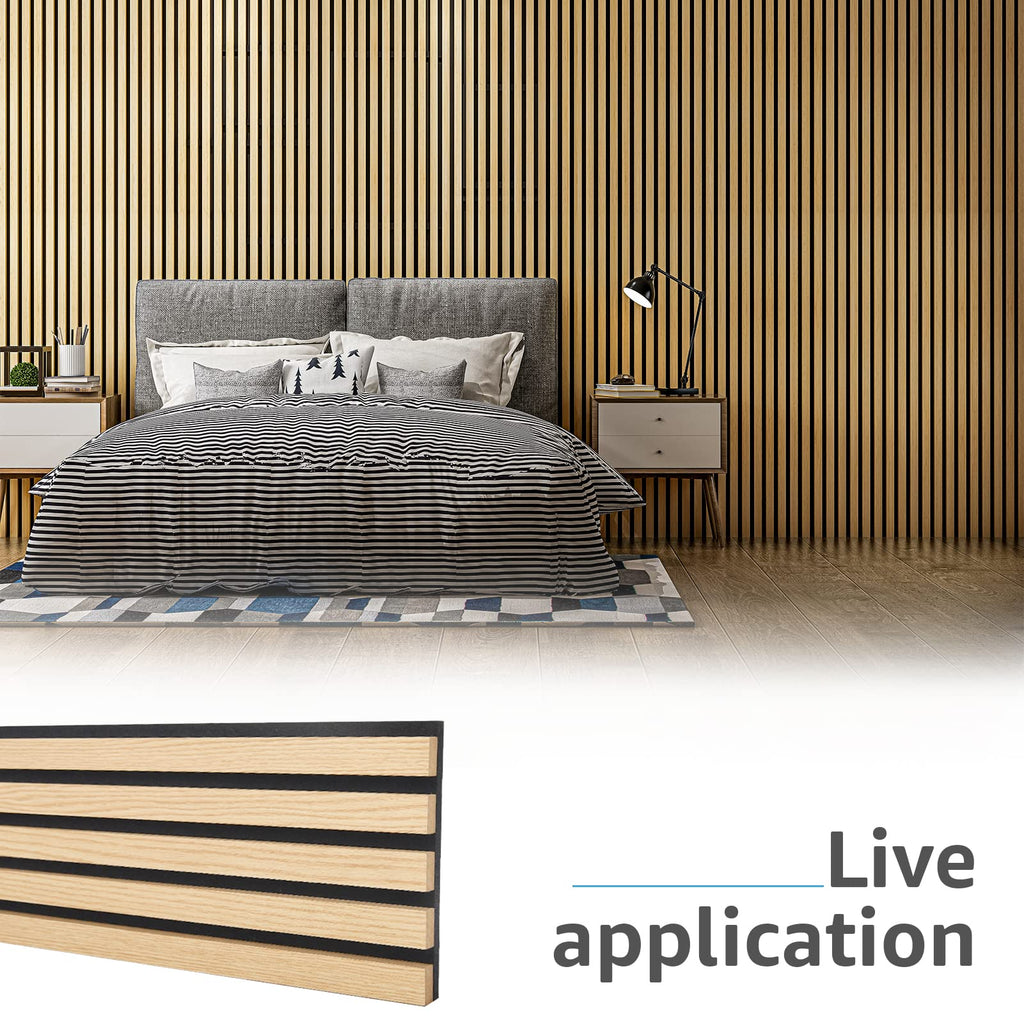 4-Pack Soundproof Wood Slat Wall Panels, 94.5 x 7.9 Inch, Oak
