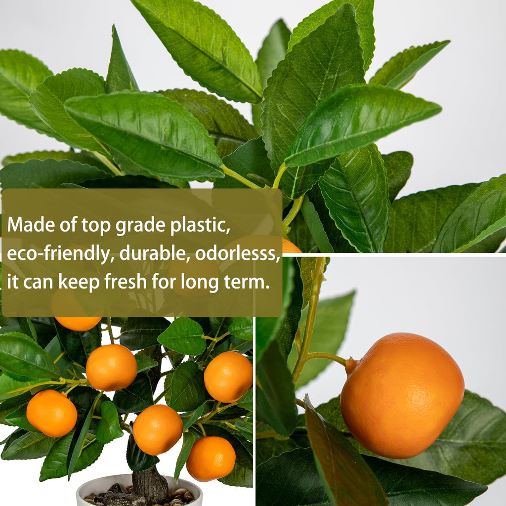Artificial Potted Plants 16.1 inches Fake Orange Tree Artificial Citrus Fruit Plant with White Pot Faux Plants Indoor