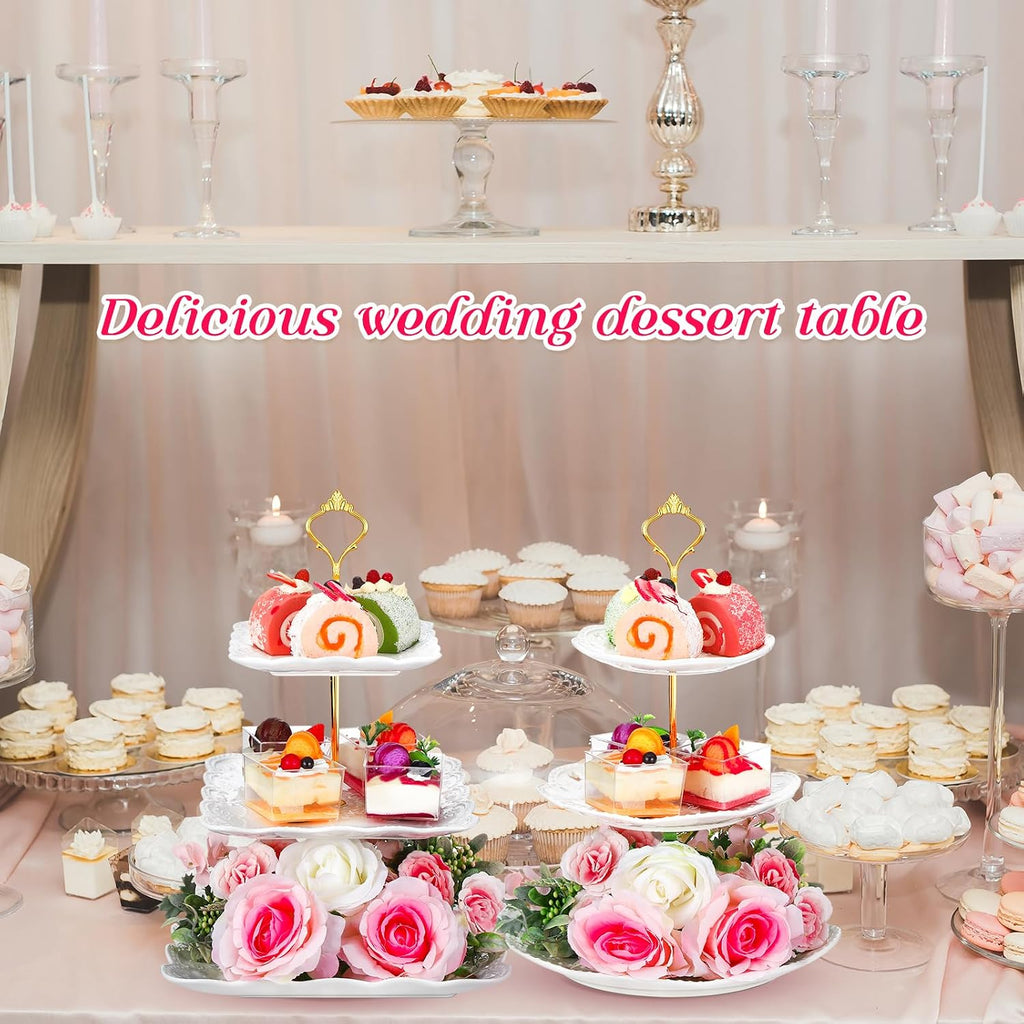 Tier Porcelain Cupcake Stand Round and Square White Ceramic Cake Stand 3 Tier Serving Tray Tiered Dessert - Set of 2