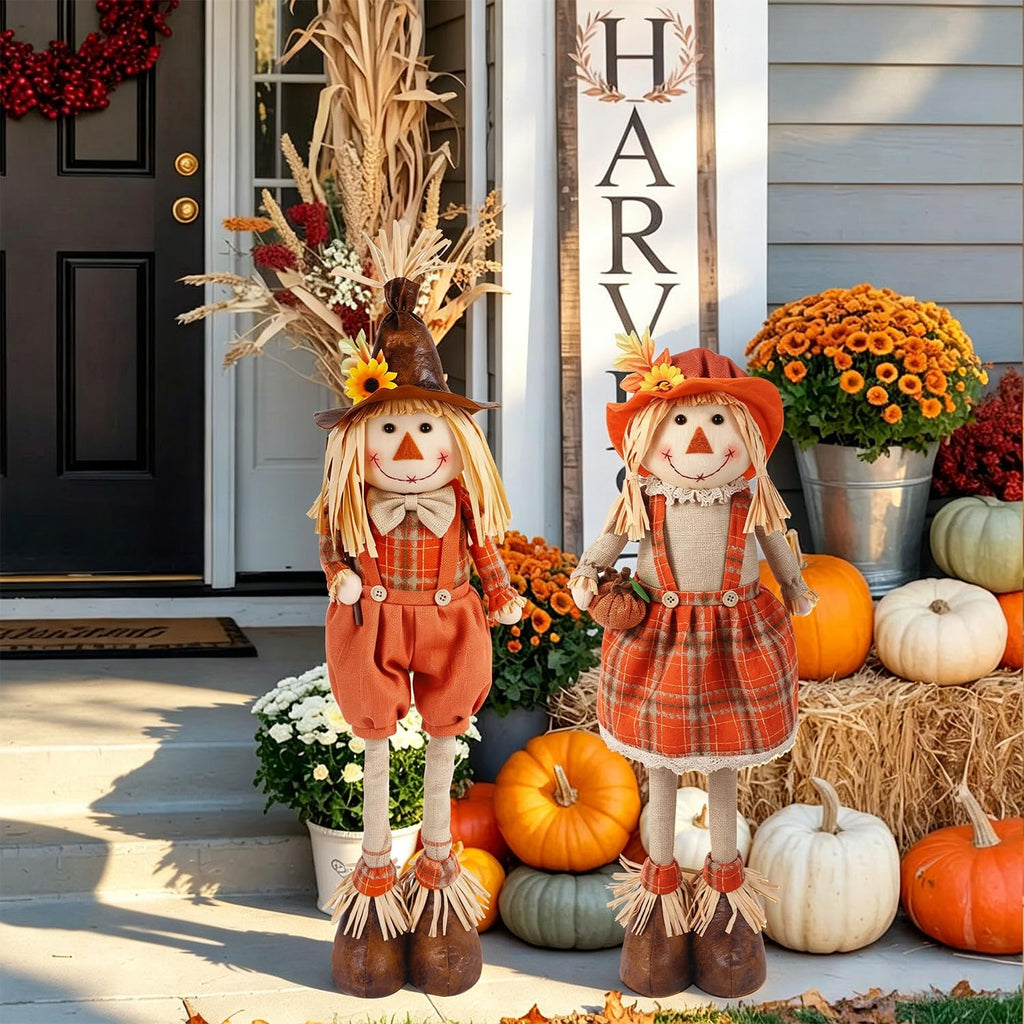 2 Pack Fall Decorations Standing Scarecrows with Stretchable Legs