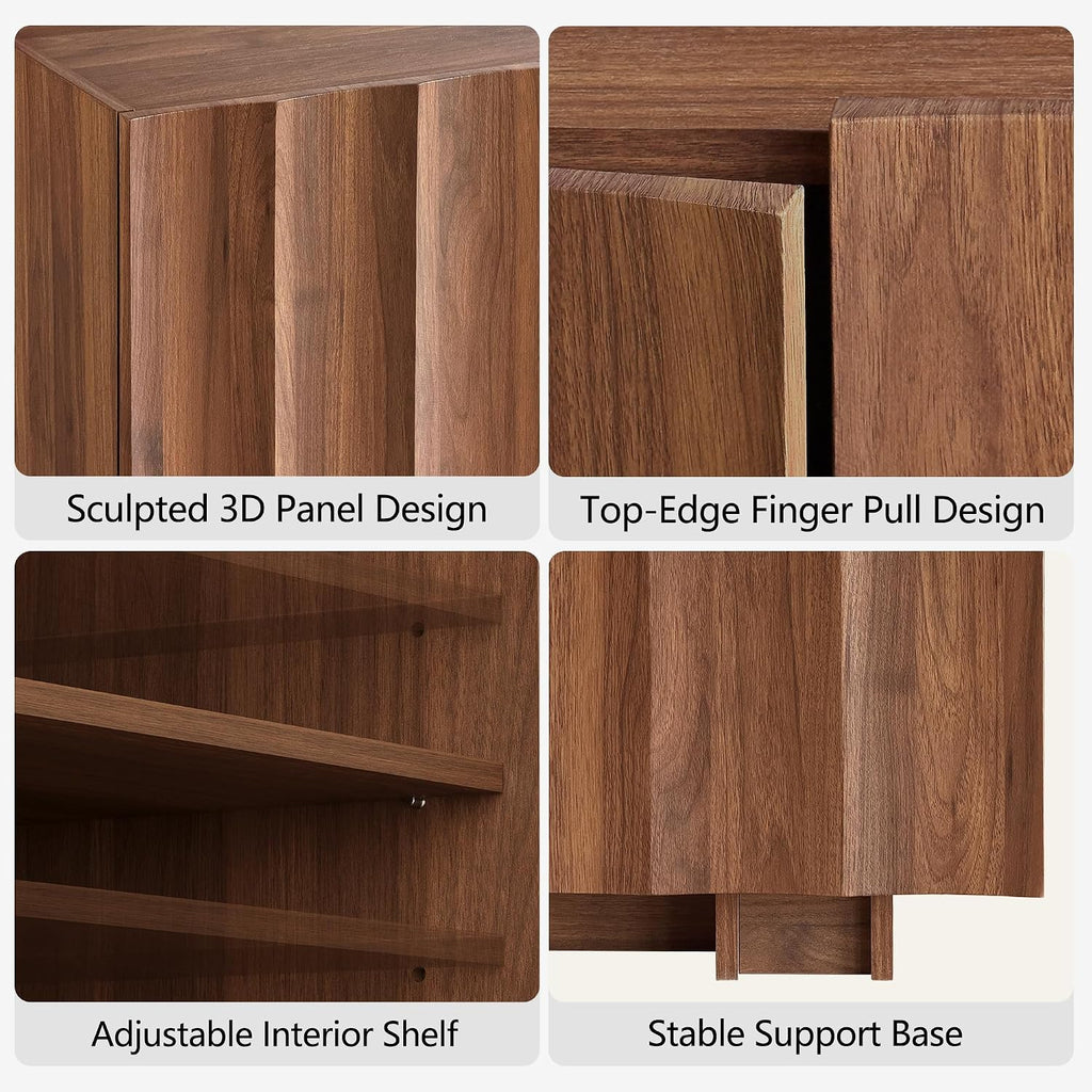 61.7" Fluted Sideboard Buffet Cabinet with Storage, Walnut | Mid Century Modern Credenza with Adjustable Shelves