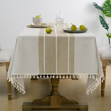 Fall Linen Square Tablecloth with Tassel, 55 x 55 Inch