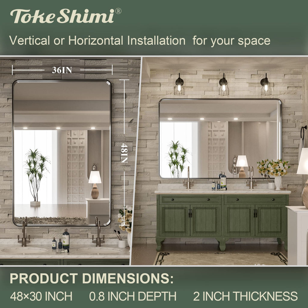 48 x 36 Inch Black Bathroom Vanity Mirror with Non-Rusting Aluminum Alloy Brushed Matte Metal Frame