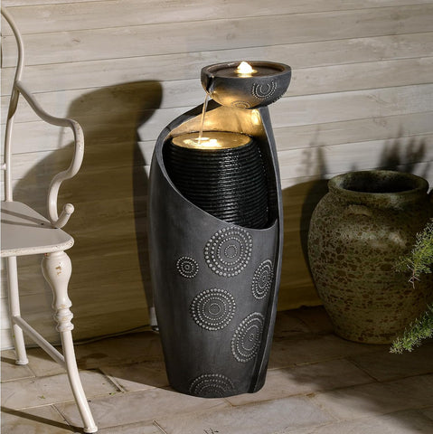 Outdoor Water Fountain Feature Indoor Garden Large Jar Floor Standing Fountains Waterfall with LED Light & Pump for